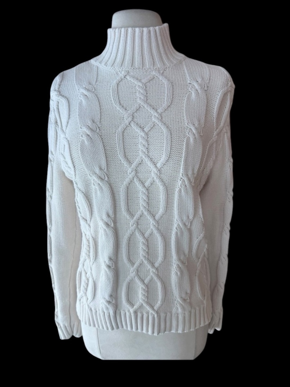 Late 1990s/Y2K Chaps by Ralph Lauren 100% Cotton Off White Cable-Knit Mock-Turtl